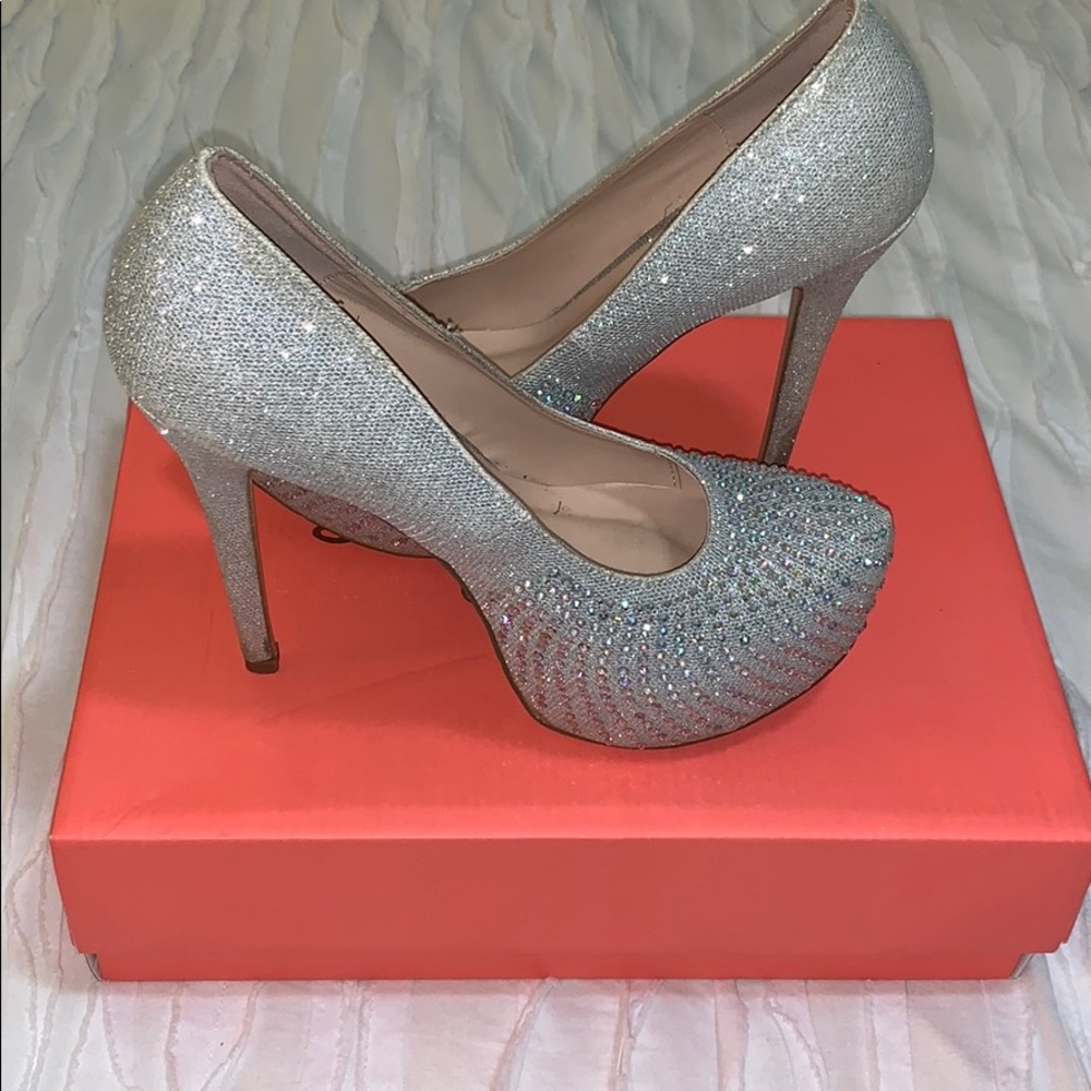 Bedazzled silver high heel